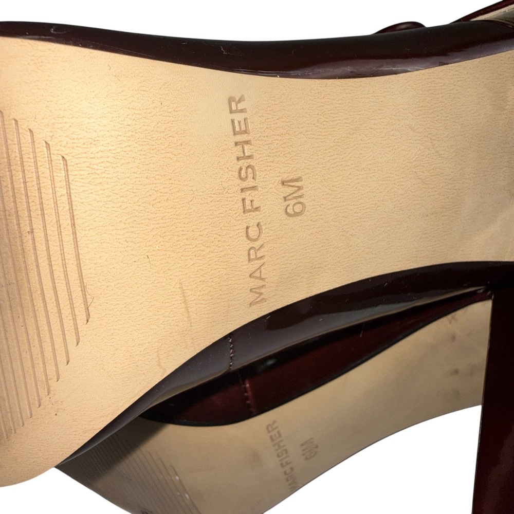 Marc Fisher Shaylie Mary Jane Block Heel Pumps Burgundy Patent Metallic Size 6M - Picture 8 of 9